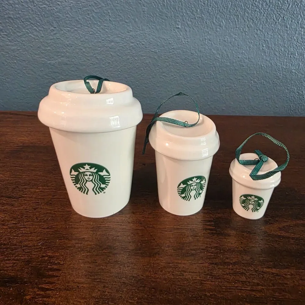 2016 Starbucks 3 NESTING Ornament Lot Set Coffee To-Go Cup Tumblers Xmas NWOT